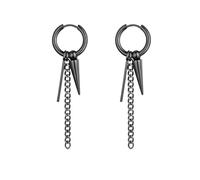 Black Geometric Cone Tassel Drop Unique Statement Earrings Christmas Birthday Jewellery Gift for Men Women Daughter Son Sister Stainless Steel Post