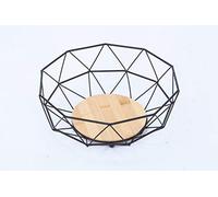 Black Geometric Metal Wire Wooden Base Decorative Storage Display Basket Fruit Bowl