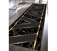 Black Geometric Runner Rug,60x300cm, Stylish Abstract Marble Texture Long Hallway Rug, Non-Slip Low Pile Washable Carpet, Soft and Durable Non-Shedding Throw Rugs for Living Room Entrance Hall