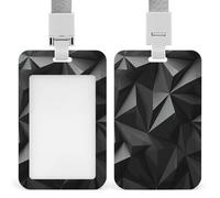 Black Geometric Sliding Id Badge Holder Heavy Duty Waterproof Badge Clip Plastic Key Card Work Holder Case Vertical Sleeve Pocket for Teacher Student