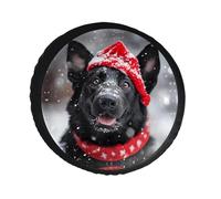 Black German Shepherd Christmas Printed Leather Spare Tire Covers Sun Rain Universal Vehicle Tire Protector
