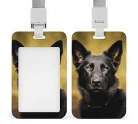 Black German Shepherd Dog Badge Holder with Lanyard, Vertical ABS Plastic ID Card Holder Fashion Name Badge Holders Office ID Card Protector for Teacher Nurse Employee Security Staff