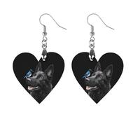 Black German Shepherd Dog Blue Jay Bird Women's Wooden Earring Drop Dangle Earrings Pendant Jewelry Love