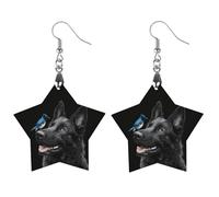 Black German Shepherd Dog Blue Jay Bird Women's Wooden Earring Star Dangle Earrings Pendant Jewelry