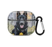 Black German Shepherd Dog Bluetooth Earbuds Case Cover Full Body Shockproof Protection Hard Case Support Wireless Charging with Keychain Personalized Gift for AirPods 3