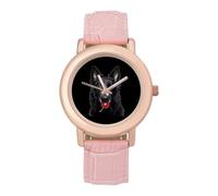 Black German Shepherd Dog Cherry Women's Wrist Watch Fashion Wristwatches with Pink Strap Gifts for Women Mother Wife Birthday