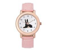 Black German Shepherd Dog Daisy Flower Women's Wrist Watch Easy Reader with Leather Strap Analog Display Wonderful Ladies Gifts