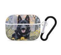 Black German Shepherd Dog Earbuds Organizer Shockproof Protective Airpods Pro Cover with Carabiner Clip Anti Fall Carrying Earphone Case Cover for Airpods Pro 2nd Generation White