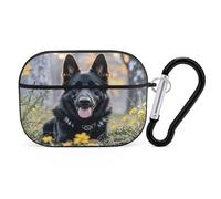 Black German Shepherd Dog Earbuds Organizer Shockproof Protective Airpods Pro Cover with Carabiner Clip Anti Fall Carrying Earphone Case Cover for Airpods Pro 2nd Generation Black