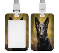 Black German Shepherd Dog ID Badge Holder Waterproof Card Protector Push-Pull Slot Work ID Card Holder with Lanyard Personalized Detachable Card Holders for Office Corporate Use