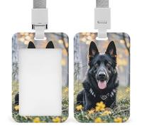 Black German Shepherd Dog ID Badge Holder with & Lanyard - Durable ABS Plastic, Vertical ID Card Holders, Waterproof Badge Reel for Nurse, Teacher, Office & Gym