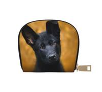 Black German Shepherd Dog Leather Semi-Circular Card Bag, Compact and Convenient, Easy to Store
