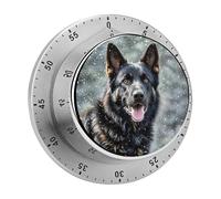 Black German Shepherd Dog Mechanical Kitchen Timer 60 Minute Wind Up Countdown Clock with Magnetic Back Loud Alarm Stainless Steel Manual Timer for Cooking Baking Classroom Home Gym