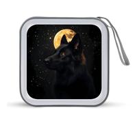 Black German Shepherd Dog Moon Portable CD Case DVD Collection 40 Capacity Holder Zipper Storage Wallet for Car Home Travel