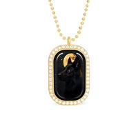 Black German Shepherd Dog Moon Rectangle Pendant Necklace Alloy White Shiny Diamond Square Gold Silver Jewelry for Women Men