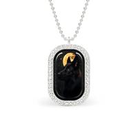 Black German Shepherd Dog Moon Rectangle Pendant Necklace Alloy White Shiny Diamond Square Gold Silver Jewelry for Women Men