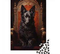 Black German Shepherd Dog on Throne 1000 Piece Puzzle for Adults, Animal Artwork Gift for Calm Evenings 52x38cm/1000pcs