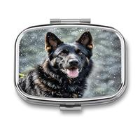 Black German Shepherd Dog Pill Box 2-Compartment Portable Pill Case Square Metal Medication Organizer Small Weekly Medication Case with Mirror Stylish Vitamin Holder for Purse Pocket Travel