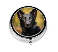 Black German Shepherd Dog Pill Box Metal Round Small Pill Case Cute 3 Compartment Pill Organizer Portable Travel Pillbox Mini Pill Container Holder for Daily Medicine Supplement Vitamin