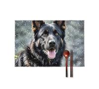 Black German Shepherd Dog Placemats Set of 4-17.7x11.8 Inch Washable Non-Slip Table Mats, Durable Wipeable Kitchen & Dining Mats for Party Decor, Home Table Setting, Oil/Scratch Protection