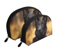 Black German Shepherd Dog Portable Shell Cosmetic Bag Set - Travel Makeup Organiser with Zipper & Inner Compartments