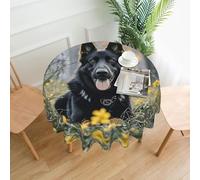 Black German Shepherd Dog Printed Round Tablecloth,Dust-Proof Wrinkle Resistant Table Cover Washable Polyester Table Cloth For Kitchen Dining Room Farmhouse Picnic Indoor Outdoor(Round 60 Inch)