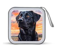 Black German Shepherd Dog Sunset CD Holder Case 40 Capacity Plastic DVD Wallet Zippered Storage Sleeves Hard Box