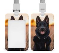 Black German Shepherd Dog Sunset ID Badge Holder Name Card Holders Photocard Case with Lanyard for Teacher Nurse Office