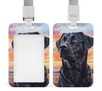 Black German Shepherd Dog Sunset ID Badge Holder Name Card Holders Photocard Case with Lanyard for Teacher Nurse Office