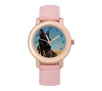 Black German Shepherd Dog Women's PU Leather Strap Watch Analog Quartz Watch Casual Wristwatch for Home Work