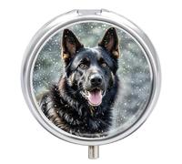 Black German Shepherd Dog3 Compartment Travel Pill Case, Sealed Portable Pill Container Mini Size Metal Pills Box for Pocket Purse, Three Times A Day Pills Organizer for Men, Women