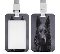 Black German Shepherd ID Badge Holder Waterproof Card Protector Push-Pull Slot Work ID Card Holder with Lanyard Personalized Detachable Card Holders for Office Corporate Use