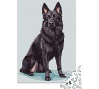 Black German Shepherd Poster 1000-Piece Puzzle for Adults, 70x50cm/1000pcs; White Cardboard for Simple Sorting; for An Enjoyable Break at The Table