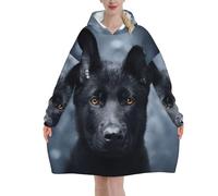 Black German Shepherd Puppy German Shepherd Oversized Women's Wearable Blanket Hoodie, Flannel Pullover Blanket, Blanket Sweatshirt