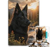 Black German Shepherd River Sunset Wooden Adult Jigsaw Puzzle 500 Pieces | New Year gift for puzzle lovers with quiet evening activity in spare time.