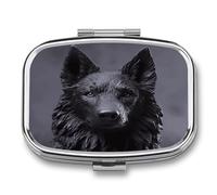 Black German Shepherd Small Pill Box for Purse Travel Essentials Metal Pill Case 2 Compartments Compact Medicine Container Portable Daily Pill Organizer for Vitamins Fish Oils