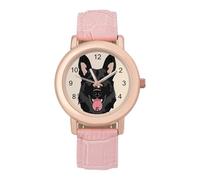Black German Shepherd Women's PU Leather Strap Watch Analog Quartz Watch Casual Wristwatch for Home Work
