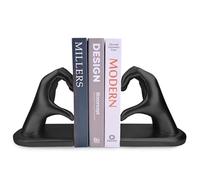 Black Gesture Decorative Bookends - Heart Hands Sculpture Bookend, Creative Book Stopper and Holder for Books - Perfect for Living Room, Home Decoration, and Office Shelf Dividers