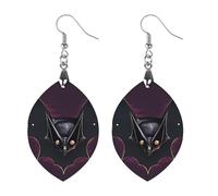 Black Ghost Bat Wooden Earrings for Women, Vintage Elegant Wood Jewelry, Lightweight Earrings for Wedding, Party, Everyday Jewelry Gift, Circular, Wood, wood
