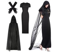 Black Ghost Bride Halloween Costume Women's Evil Queen Fancy Dress Carnival Performing Costumes Adult Witch Costume Halloween Costume Adult Cosplay（XL）