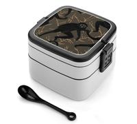 Black Gibbon Monkey Bento Box with Spoon & Handle - 2 Compartment Leak-Proof Stackable Lunch Box for Adults, BPA-Free Reusable Food Containers for Work, Travel, Picnic