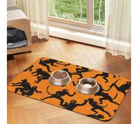 Black Gibbon Monkey Dog Food Mat, Absorbent Pet Feeding Mat for Food and Water Bowls Non-Slip Placement Pad for Floors Waterproof Quick Dry Water Dispenser Mat for Dogs Puppy Cats 12x18 Inch
