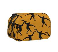 Black Gibbon Monkey Flip-Top Double-Layer Pencil Case,Large Capacity (Holds 50 Pens/Pencis),Full-Print Durable Polyester School Office Supplies