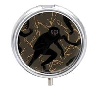 Black Gibbon Monkey Pill Box Mini Pill Case Pocket Pill Case for Men Travel Pill Box Cute Pill Organizer 3 Compartment Medicine Pill Organizer Pill Container Pill Holder