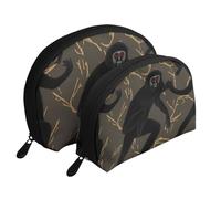Black Gibbon Monkey Portable Shell Makeup Bag Set (2 Pieces), Zippered Travel Toiletry Bag For Cosmetics