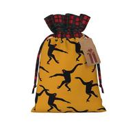 Black Gibbon Monkey Print Christmas Candy Bags,Holiday Party Color-Blocked Drawstring Bags,Drawstring Snack Bags