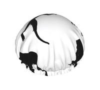 (Black Gibbon Monkey) Print Double Layer Waterproof Shower Cap for Long Hair - Reusable Bath Hair Protection with Elastic Band for Women Travel.