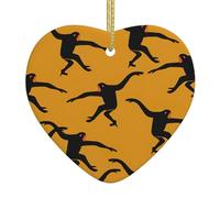 Black Gibbon Monkey Print Heart Shaped Ceramic Christmas Ornament Xmas Tree Home Holiday Love Themed Decor