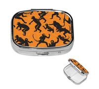 Black Gibbon Monkey Square Metal Pill Box 2 Compartment Cute Travel Pill Organizer Case Portable Medicine Vitamin Organizer Pill Case for Women Men Travel Unique Gift