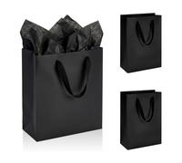 Black Gift Bags Bags Birthday Gift Bag Small Reusable Shopping Bags Bulk Black Bags 3 Pack Recyclable Paper Bags with Handles 22 x 16 x 8 cm for Birthdays Parties Weddings